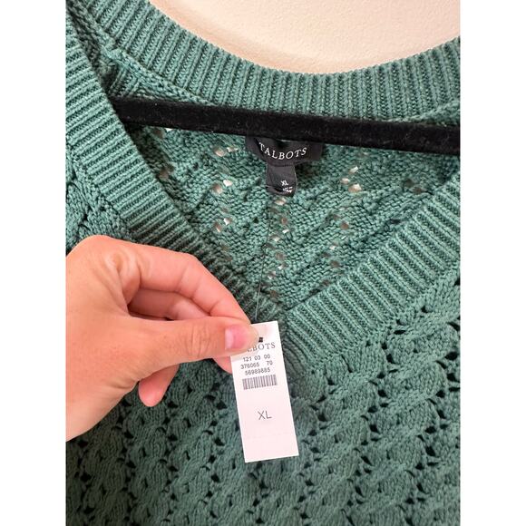 Talbots NWT Sz XL Open-Stitch V-Neck Sweater Green Longsleeve - Picture 4 of 7